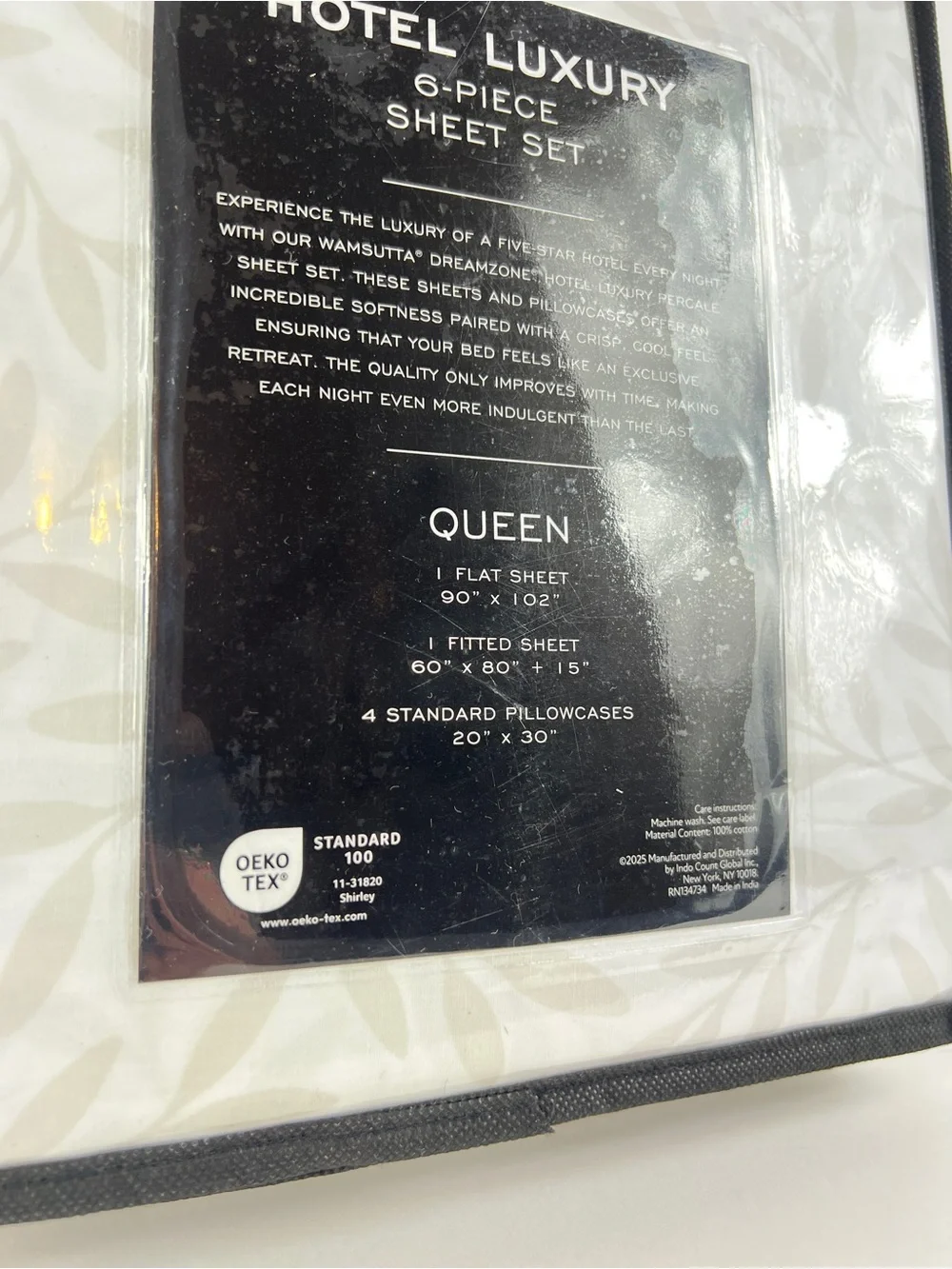 Wamsutta Dream Zone Hotel Luxury Queen Sheet Set Gray Leaf Vine 100% Cotton NEW